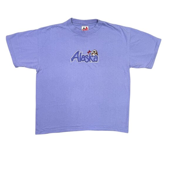 Vintage Alaska T Shirt Size Large L Purple Raised Letters 90s Alaskan Sea Otter - Picture 2 of 8